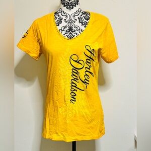 Harley-Davidson Women's Road Diva Notched V-Neck Short Sleeve Yellow Medium